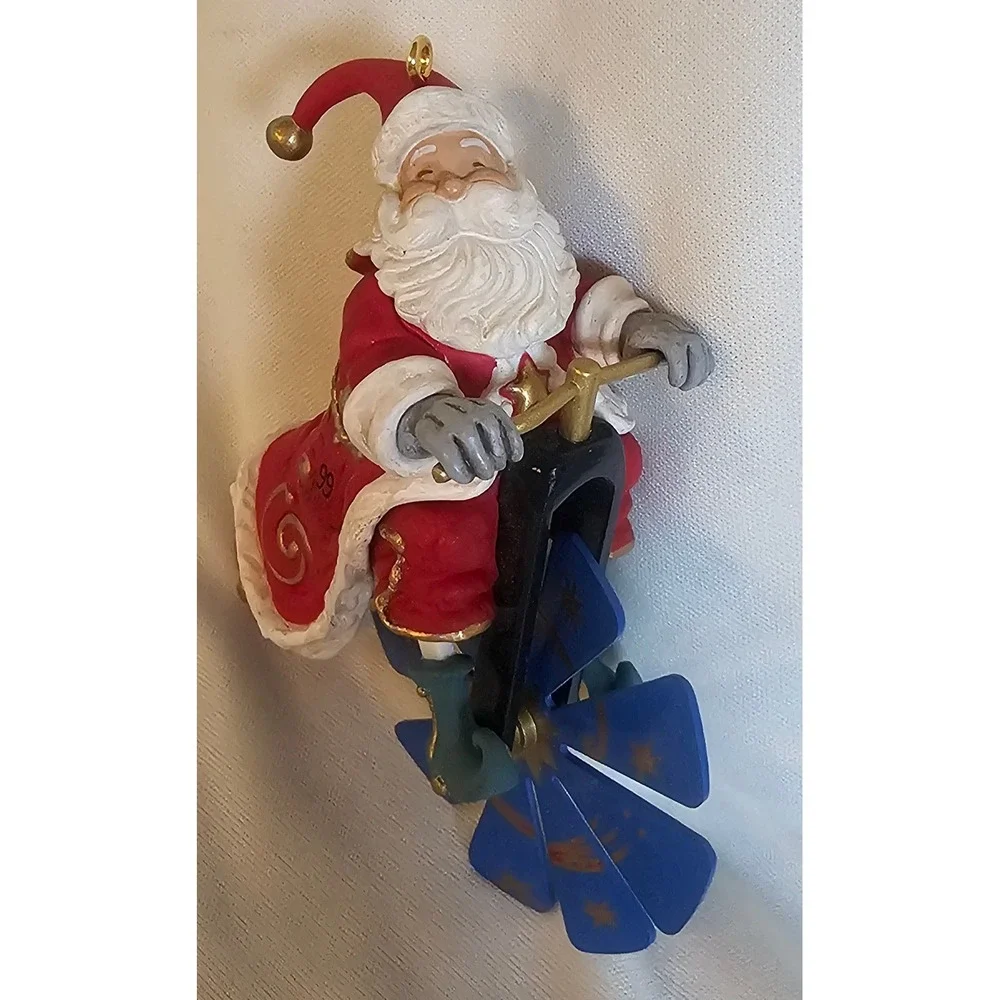 Vintage 1999 Santa Claus on Bicycle Christmas Ornament Red Blue 4.25